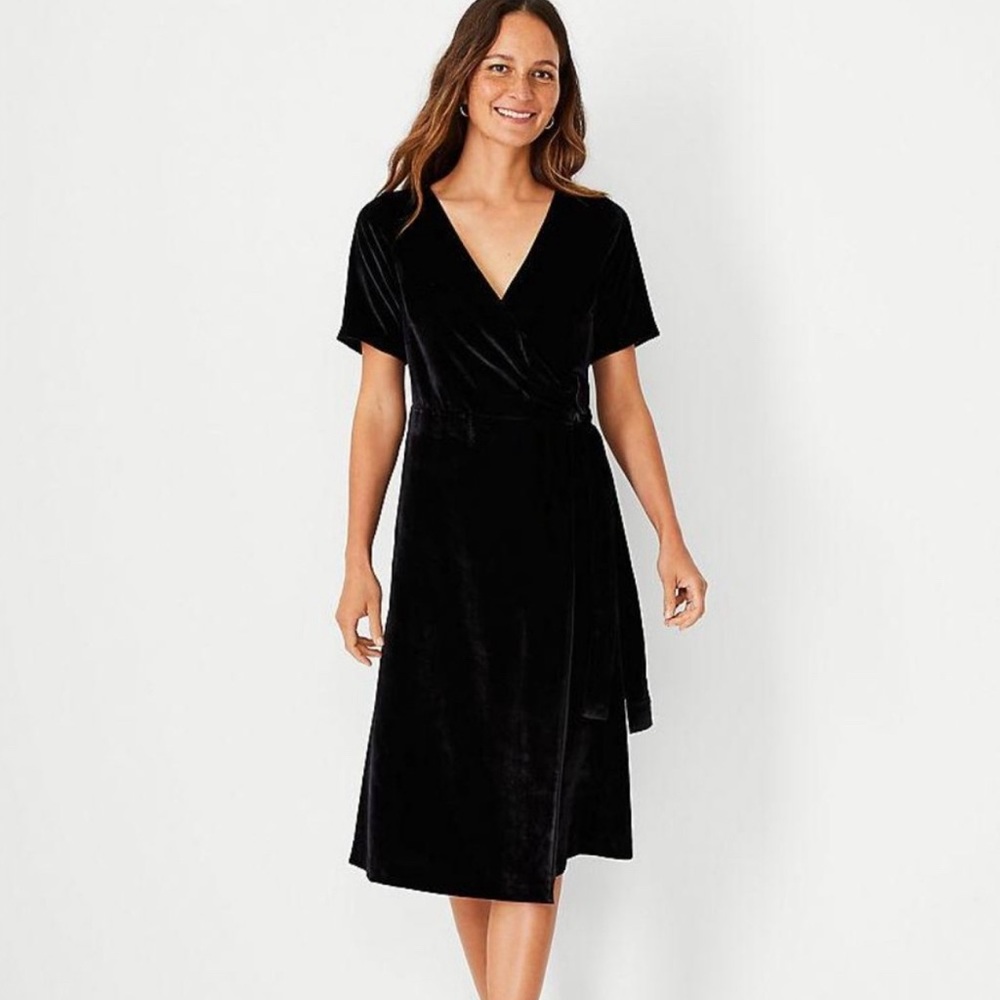 Ann Taylor Black Velvet Midi Dress